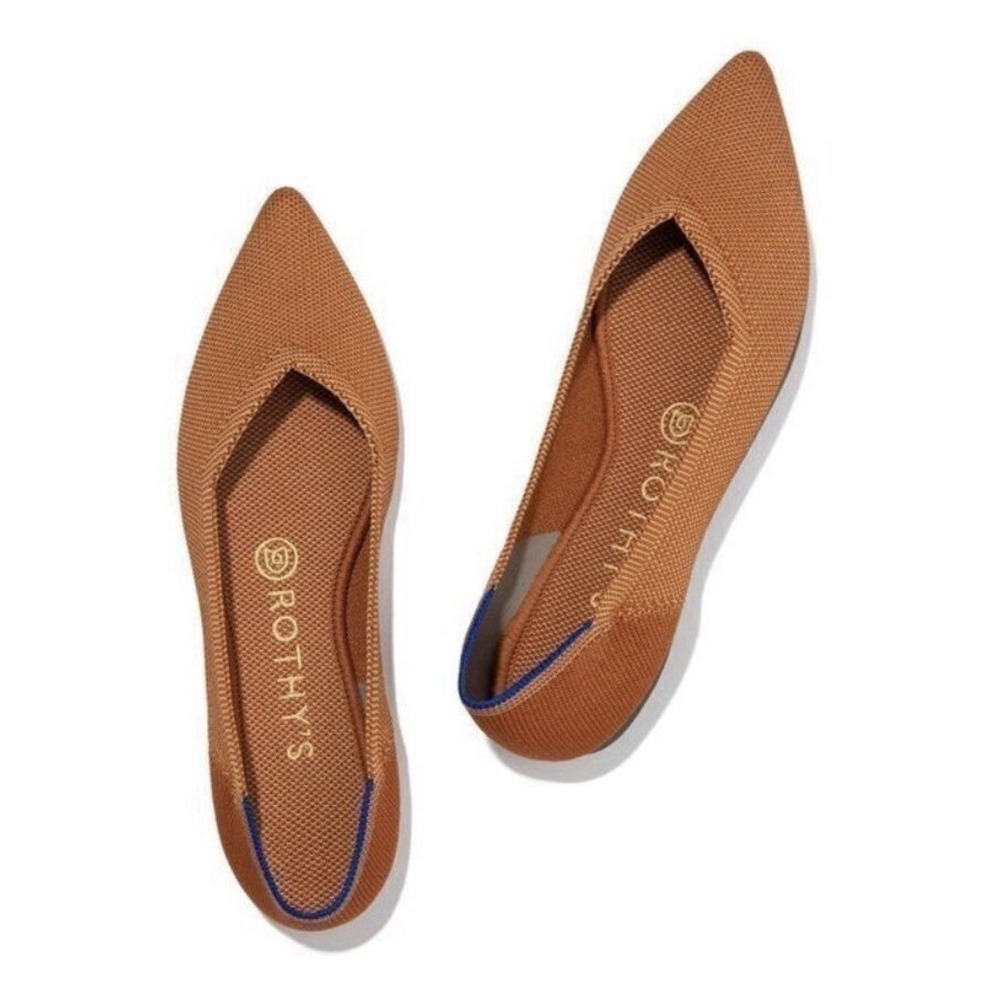 Rothy's The Point Knit Flats Brown Cognac Ballet Shoes 6.5